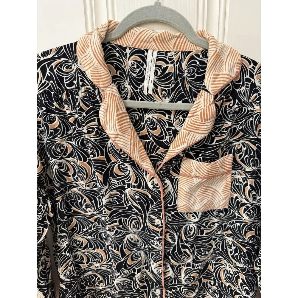 Anthropologie‎ Mix Print Pajama Top XXS Black women’s button up